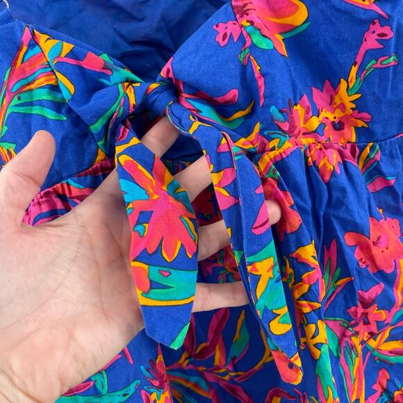 J.CREW FACTORY Tank Top Size 14 Blue Floral Tropical Tie Back Strappy Summer - Picture 11 of 16